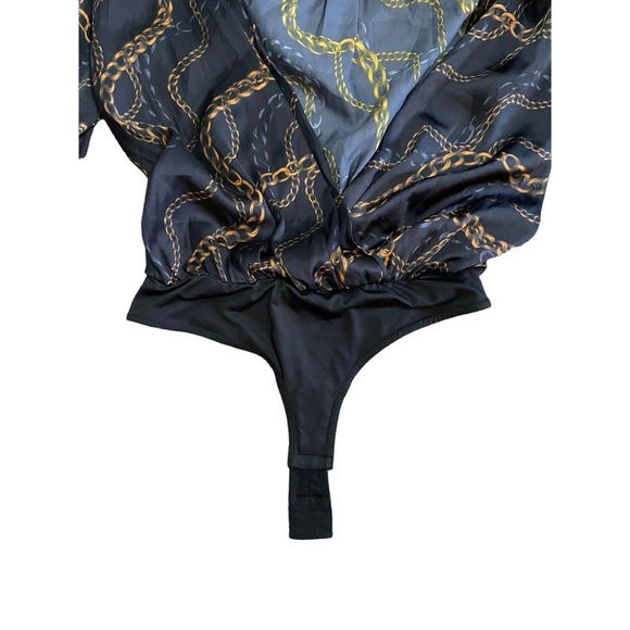 L'Academie Womens The Long Sleeve Bodysuit Chain Print Size S Black/Gold - Picture 6 of 12